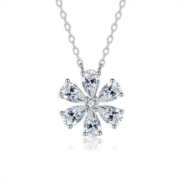 Wholesale Women's 925 Silver Flower Teardrop Zircon Necklace With Electroplating