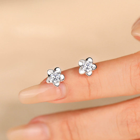 Wholesale Women's Silver Flower Zirconia Earrings Simple Modern Style