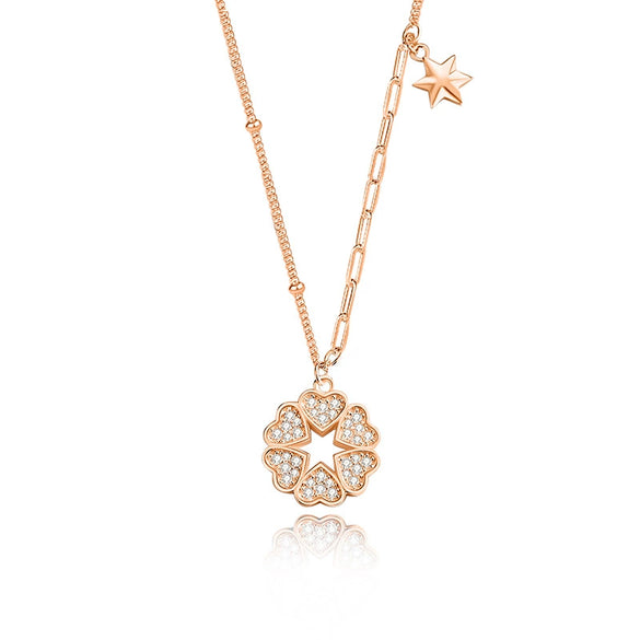Wholesale Women's 925 Silver Fourleaf Clover Sixpointed Star Diamond Pendant Necklace With Cross Chain