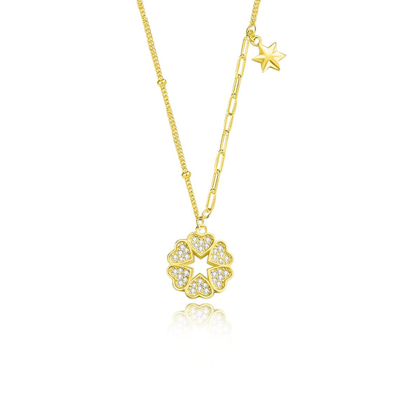 Wholesale Women's 925 Silver Fourleaf Clover Sixpointed Star Diamond Pendant Necklace With Cross Chain