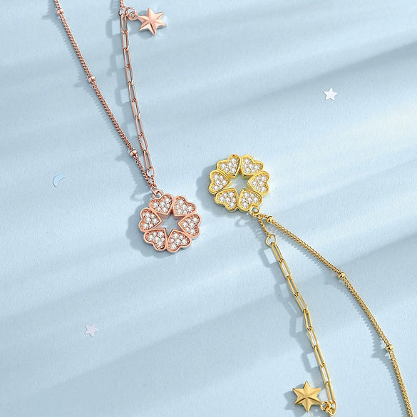 Wholesale Women's 925 Silver Fourleaf Clover Sixpointed Star Diamond Pendant Necklace With Cross Chain