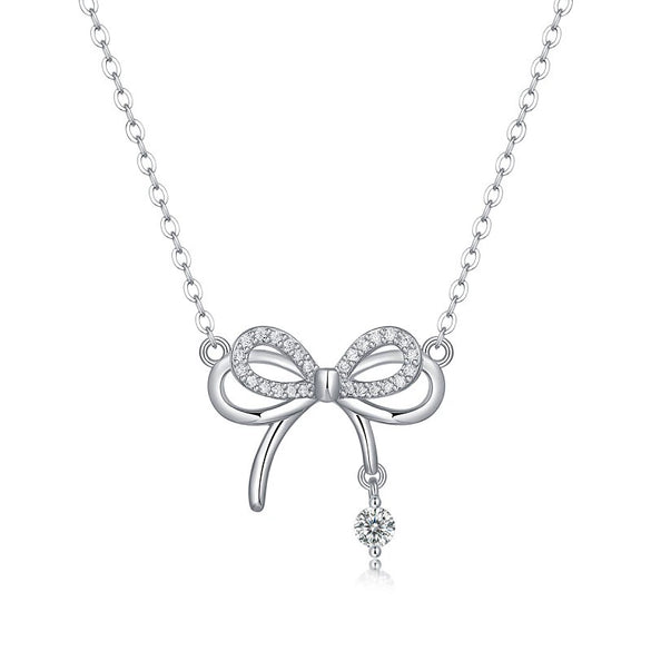 Wholesale Women's 925 Silver Geometric Bow Clavicle Chain Necklace With Moissanite Electroplated Light Luxury Jewelry