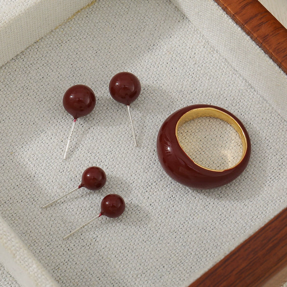 Wholesale Women's 925 Silver Geometric Dripping Oil Round Bead Earrings Light Luxury Vintage Minimalist