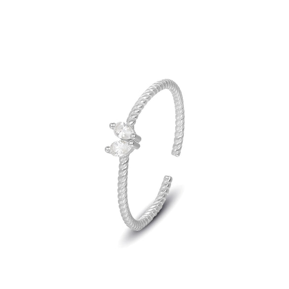 Wholesale Women's 925 Silver Geometric Dropshaped Zircon Inlaid Ring