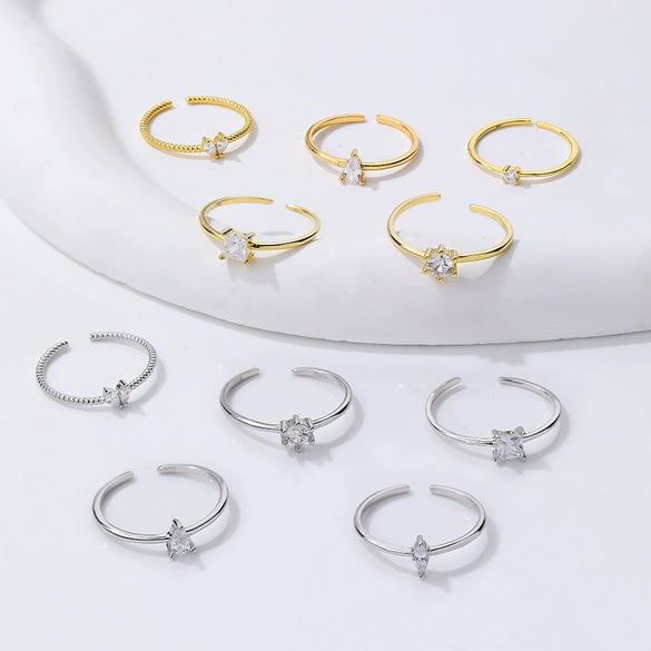 Wholesale Women's 925 Silver Geometric Dropshaped Zircon Inlaid Ring