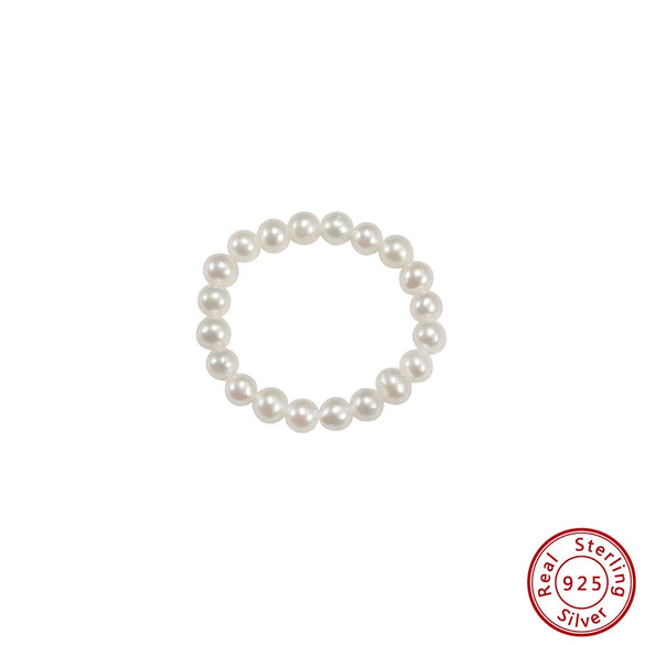 Wholesale Women's Silver Geometric Electroplated Pearl Elastic String Beaded Ring Fashionable Minimalist Light Luxury Hand Accessories