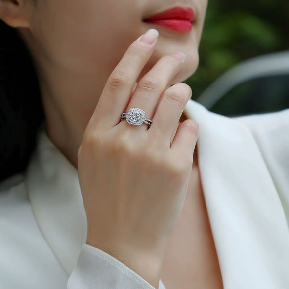 Wholesale Women's 925 Silver Geometric Fashion Ring Set With Diamonds
