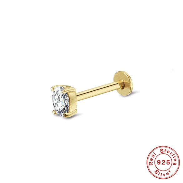 Wholesale Women's Silver Geometric Single Drill Flat Head Internal Thread Smooth Puncture Cartilage Ear Nail With Electroplating