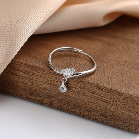 Wholesale Women's Silver Geometric Water Drop Zircon Open Ring Electroplated