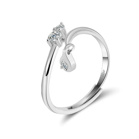 Wholesale Women's Silver Geometric Water Drop Zircon Open Ring Electroplated