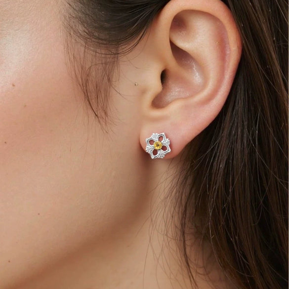 Wholesale Women's Silver Geometric Wiredrawing Earrings Set With Gems