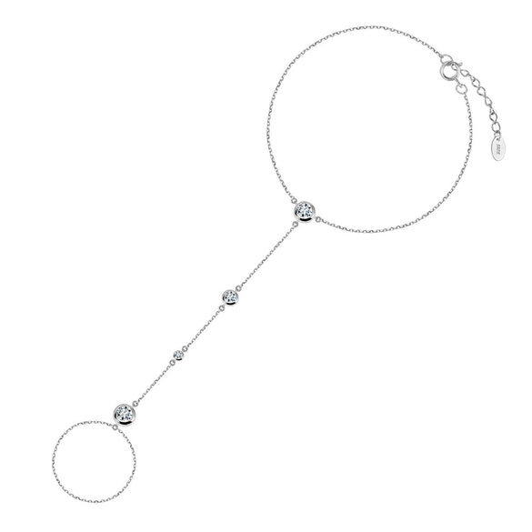 Wholesale Women's Silver 925 Geometric Zircon Fingertofinger Bracelet With Faux Crystal Wrist Chain In Sweet And Cool Style