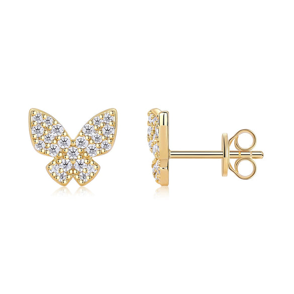 Wholesale Women's 925 Silver Gold Plated Geometric Butterfly Moissanite Inlay Earrings