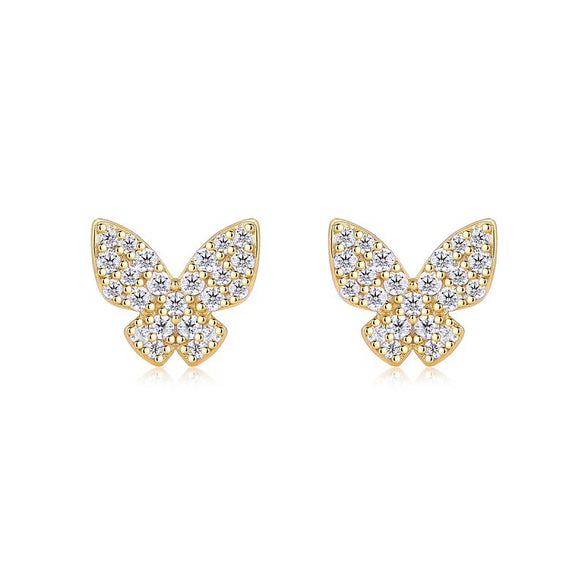 Wholesale Women's 925 Silver Gold Plated Geometric Butterfly Moissanite Inlay Earrings
