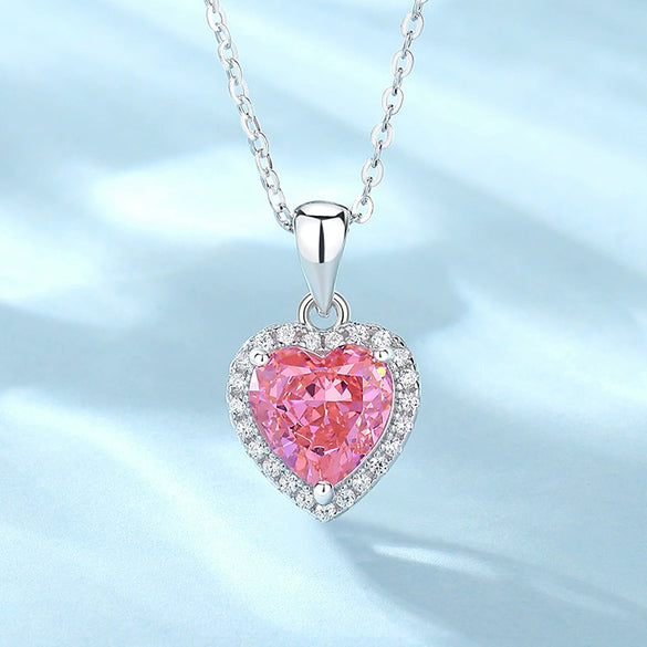 Wholesale Women's 925 Silver Heart Pattern Ice Flower Cut High Carbon Diamond Clavicle Chain Light Luxury Jewelry