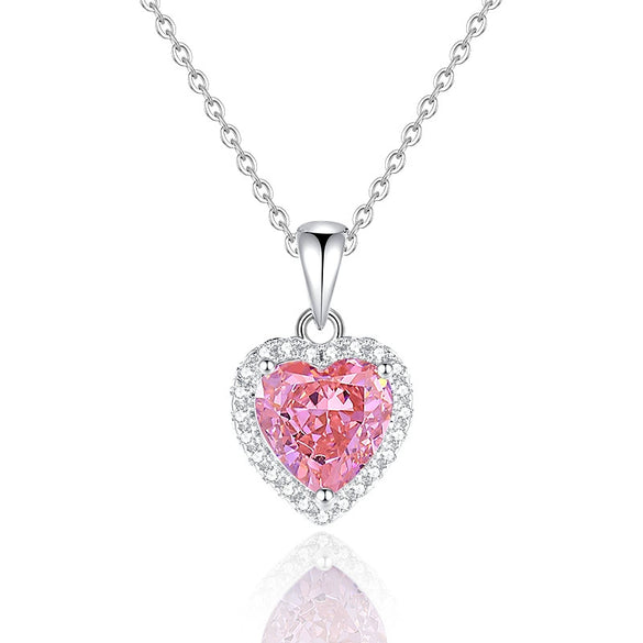 Wholesale Women's 925 Silver Heart Pattern Ice Flower Cut High Carbon Diamond Clavicle Chain Light Luxury Jewelry