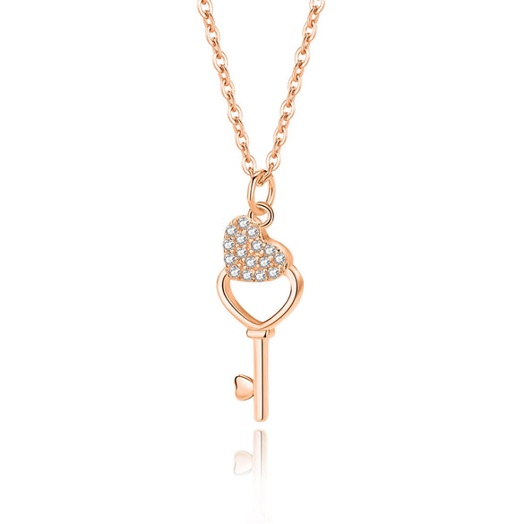 Wholesale Women's 925 Silver Heartshaped Key Necklace With Geometric Design And Diamond Treatment