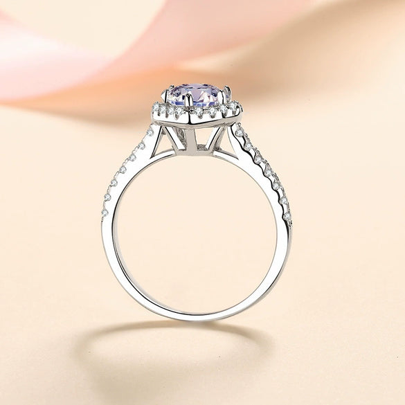Wholesale Women's 925 Silver Heartshaped Ring With Simulated Diamond And Geometric Styling Electroplated