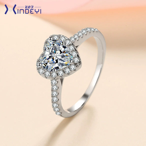 Wholesale Women's 925 Silver Heartshaped Ring With Simulated Diamond And Geometric Styling Electroplated