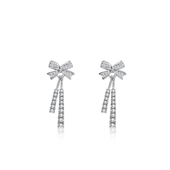 Wholesale Women's Silver Inlaid Zircon Bow Stud Earrings Fairy Style Jewelry