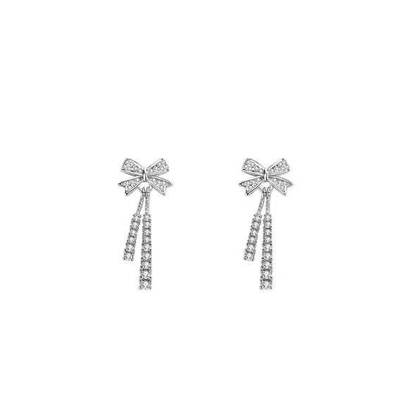 Wholesale Women's Silver Inlaid Zircon Bow Stud Earrings Fairy Style Jewelry
