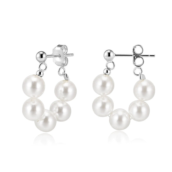 Wholesale Women's Silver Jewelry Geometric Light Luxury Minimalist Style Electroplated Necklace Bracelet Earrings With String Of Pearls Chain