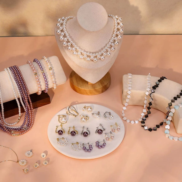 Wholesale Women's Silver Jewelry Geometric Light Luxury Minimalist Style Electroplated Necklace Bracelet Earrings With String Of Pearls Chain