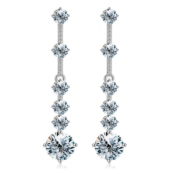 Wholesale Women's Silver 925 Long Tassel Earrings With Heart Pattern And Electroplating Moissanite Decorated