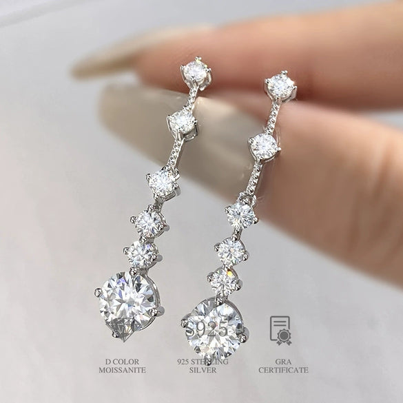 Wholesale Women's Silver 925 Long Tassel Earrings With Heart Pattern And Electroplating Moissanite Decorated