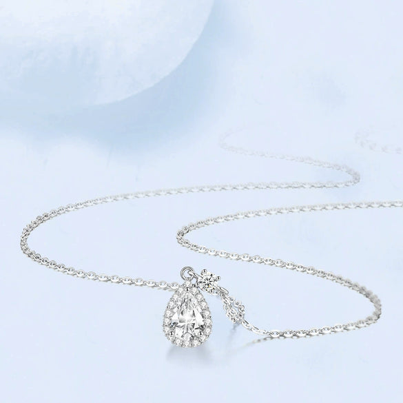 Wholesale Women's Silver Micropaved Water Drop Shape Cross Chain Necklace Light Luxury Style