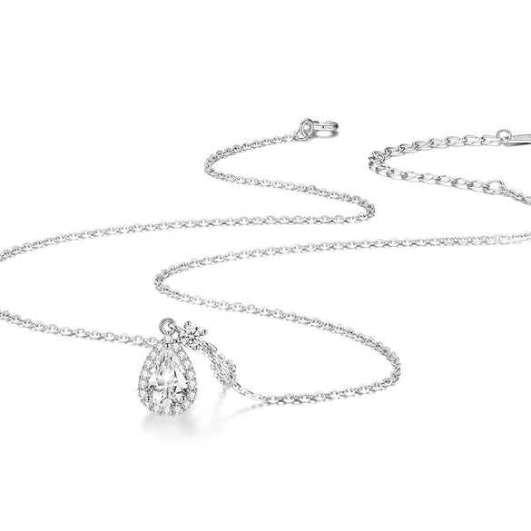 Wholesale Women's Silver Micropaved Water Drop Shape Cross Chain Necklace Light Luxury Style