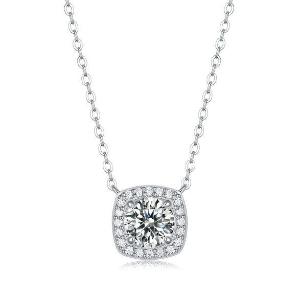 Wholesale Women's Silver 925 Moissanite Inlay Geometric Sweet Style Pendant Necklace With O Word Chain