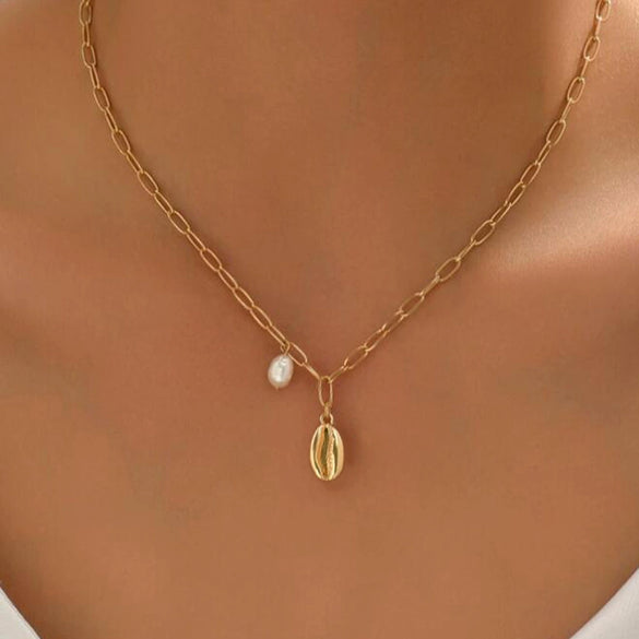 Wholesale Women's 925 Silver Natural Style Diamond Cross Chain Necklace With Pearl Shell Conch Pendant