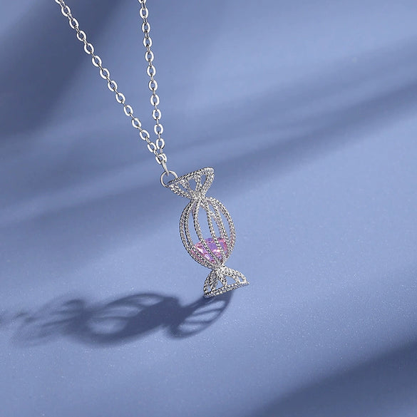 Wholesale Women's 925 Silver Necklace With Pink Diamond Candy Clavicle Chain And Square Pink Rose Gold Pendant Geometric Style