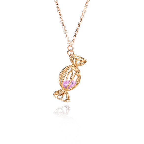 Wholesale Women's 925 Silver Necklace With Pink Diamond Candy Clavicle Chain And Square Pink Rose Gold Pendant Geometric Style