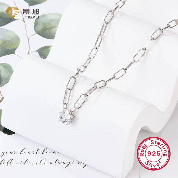 Wholesale Women's 925 Silver Necklace With Star Geometric Pattern Regular Chain And Electroplating Treatment
