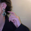 Wholesale Women's Silver Needle Earrings With Diamond And Emerald Inlay Geometric Design Alloy Material Exaggerated Elegant Light Luxury Style