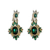 Wholesale Women's Silver Needle Earrings With Diamond And Emerald Inlay Geometric Design Alloy Material Exaggerated Elegant Light Luxury Style