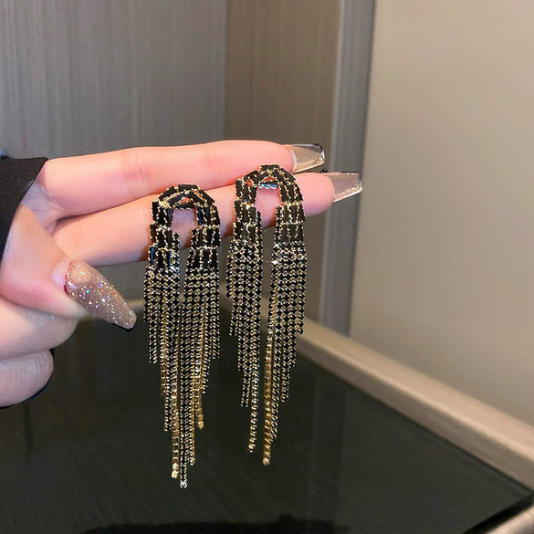 Wholesale Women's Silver Needle Hollow Flower Tassel Earrings With Real Gold Electroplating Zircon Star Pattern