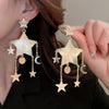 Wholesale Women's Silver Needle Hollow Flower Tassel Earrings With Real Gold Electroplating Zircon Star Pattern
