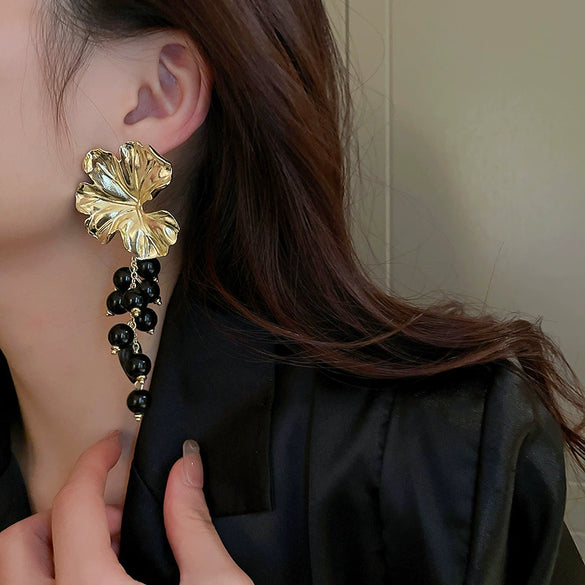 Wholesale Women's Silver Needle Hollow Flower Tassel Earrings With Real Gold Electroplating Zircon Star Pattern