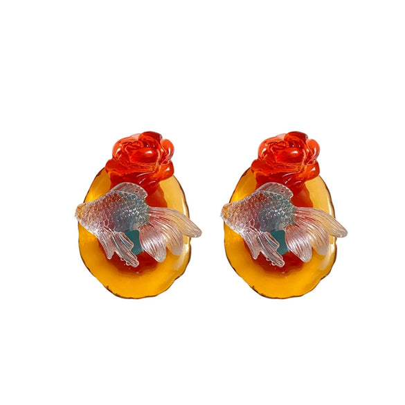 Wholesale Women's 225 Silver Needle Plastic Resin Animal Zodiac Purely Handmade Exaggerated Highend Earrings