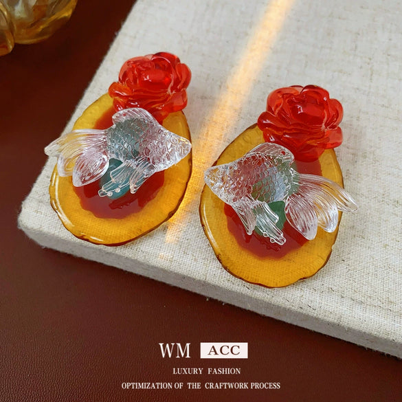 Wholesale Women's 225 Silver Needle Plastic Resin Animal Zodiac Purely Handmade Exaggerated Highend Earrings
