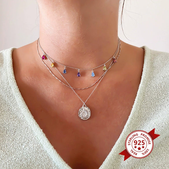 Wholesale Women's 925 Silver Raindrop Shape Geometric Light Luxury Style Necklace With Snake Bone Chain And Copper Pendant Electroplated