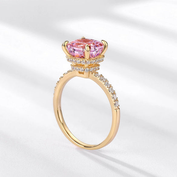 Wholesale Women's 925 Silver Ring Inlaid With High Carbon Diamond Geometric Style 18K Gold Plated