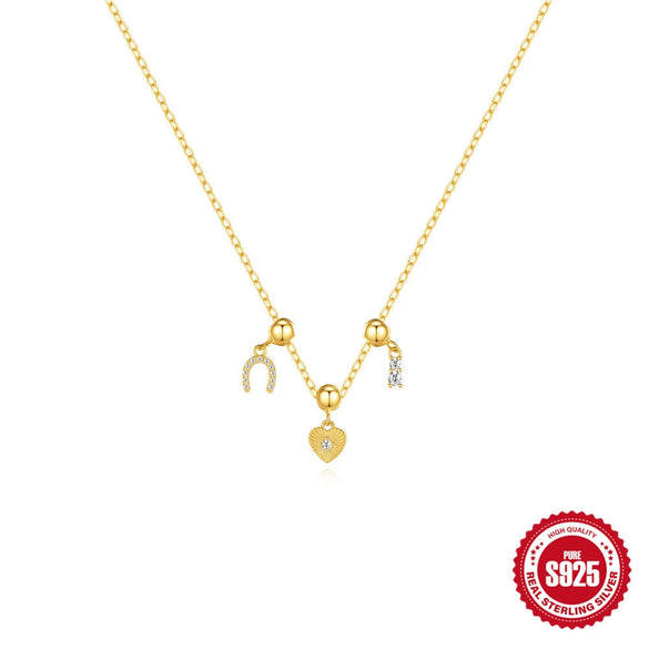 Wholesale Women's Silver 925 Silver Horseshoe Love Zircon Geometric Pendant Necklace With Removable Adjustable O Chain Electroplating