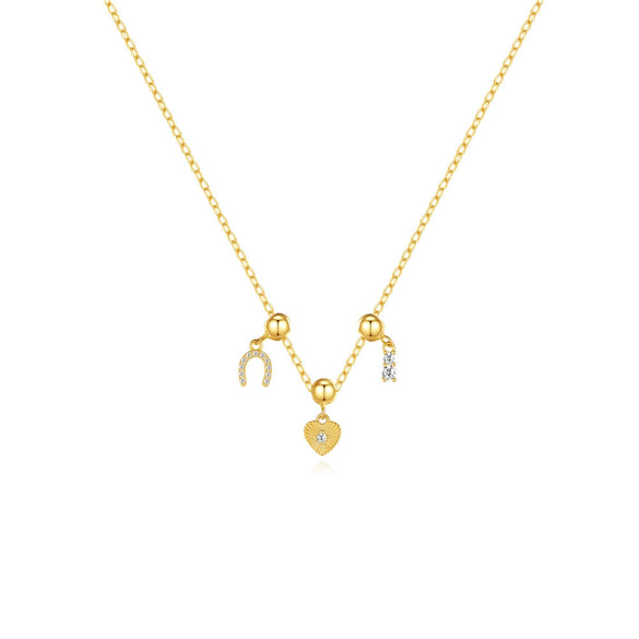 Wholesale Women's Silver 925 Silver Horseshoe Love Zircon Geometric Pendant Necklace With Removable Adjustable O Chain Electroplating