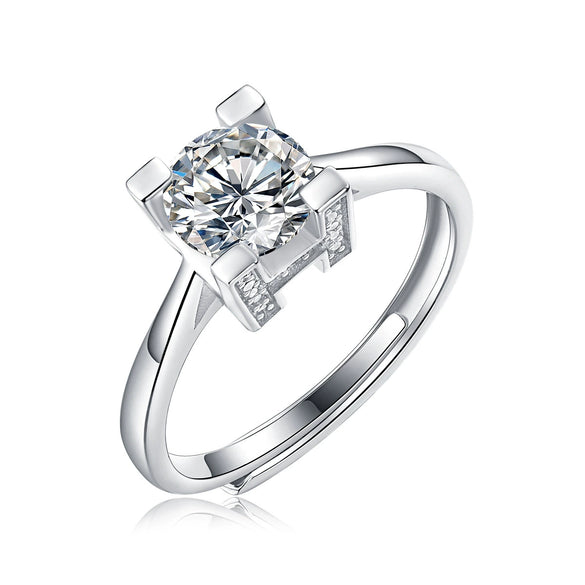 Wholesale Women's 925 Silver Simple Round Moissanite Ring With Sixclaw Inlay And Geometric Pattern And Goldenplated Finish