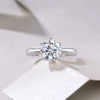 Wholesale Women's 925 Silver Simple Round Moissanite Ring With Sixclaw Inlay And Geometric Pattern And Goldenplated Finish