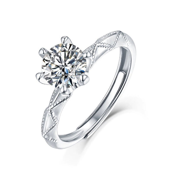 Wholesale Women's 925 Silver Simple Round Moissanite Ring With Sixclaw Inlay And Geometric Pattern And Goldenplated Finish